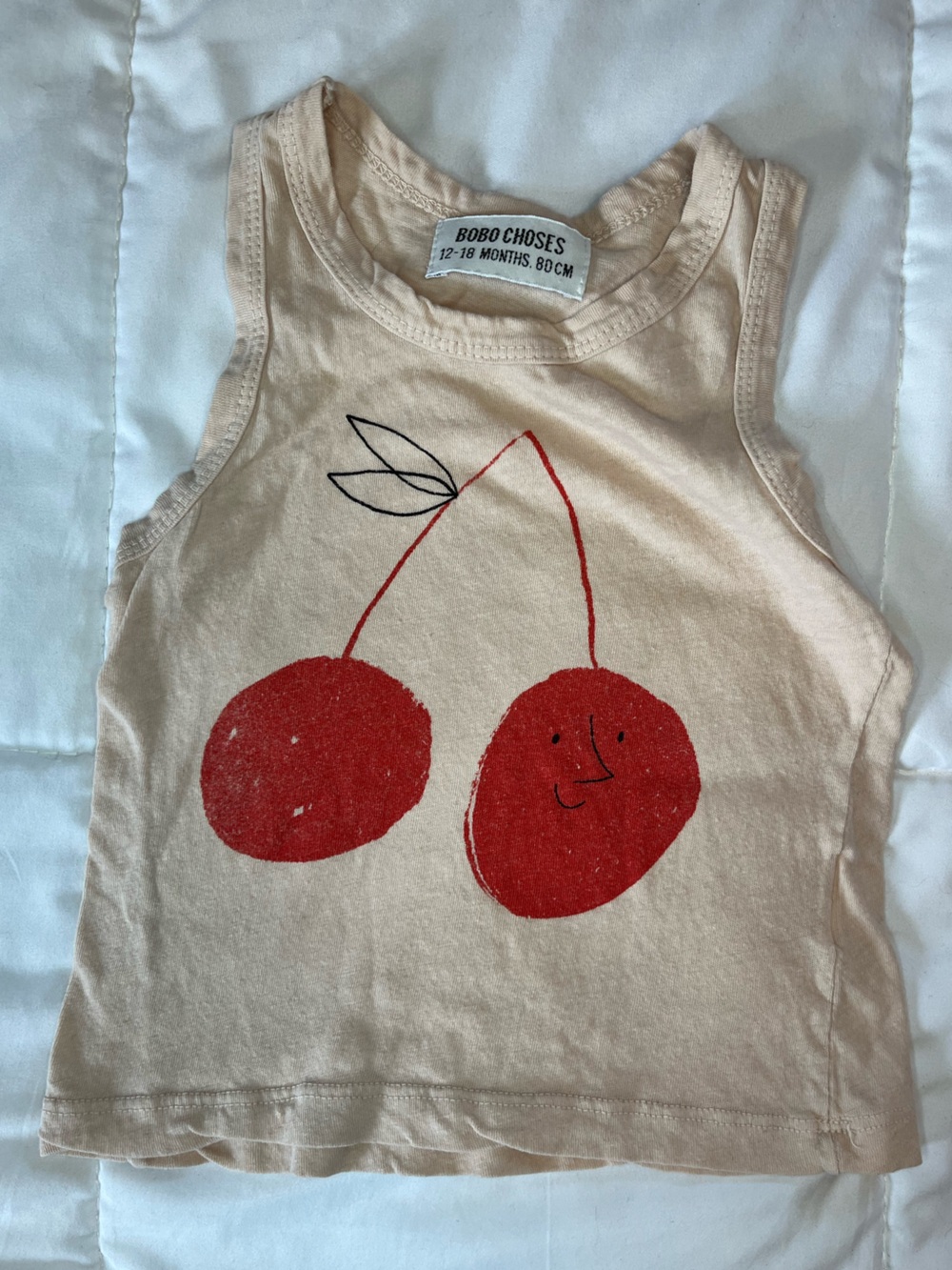Bobo Choses Cream Tank Top with Red Cherry Print